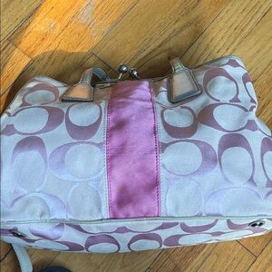 Coach Signature Shoulder Bag in Pink and Cream